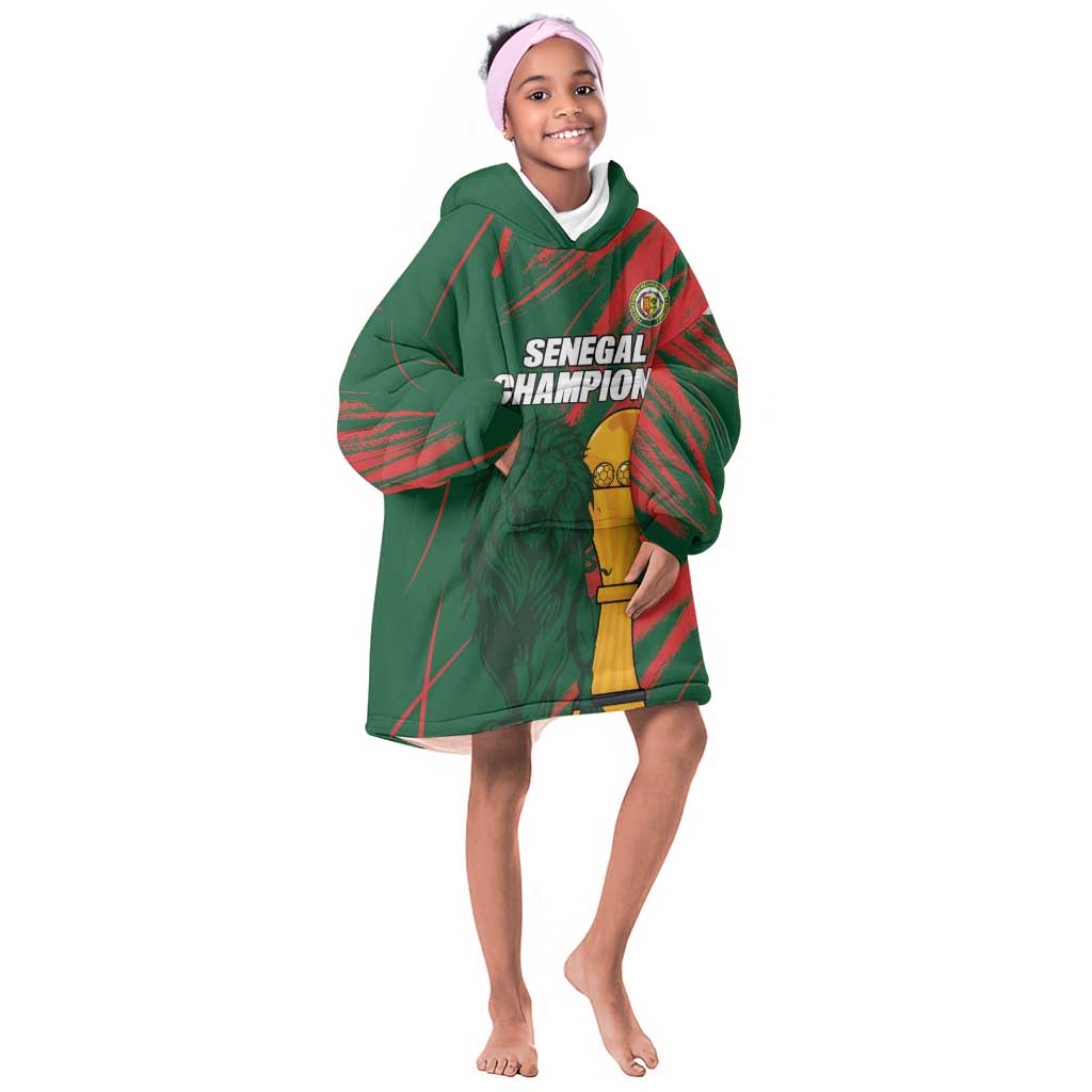 Custom Senegal Champions Football Kid Wearable Blanket Hoodie Lions of Teranga Rise Again