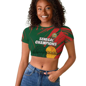 Custom Senegal Champions Football Raglan Cropped T shirt Lions of Teranga Rise Again