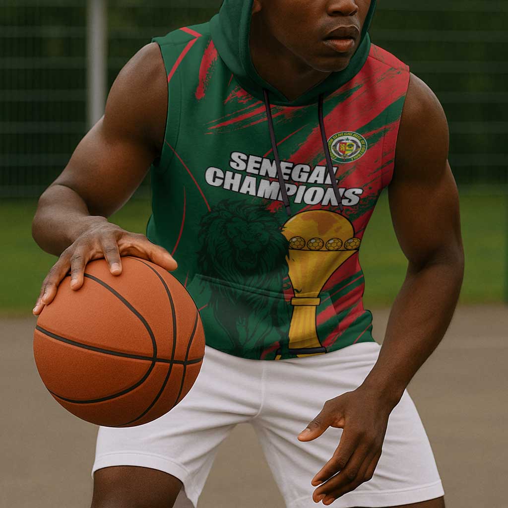 Custom Senegal Champions Football Sleeveless Hoodie Lions of Teranga Rise Again