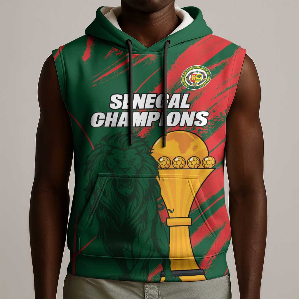 Custom Senegal Champions Football Sleeveless Hoodie Lions of Teranga Rise Again