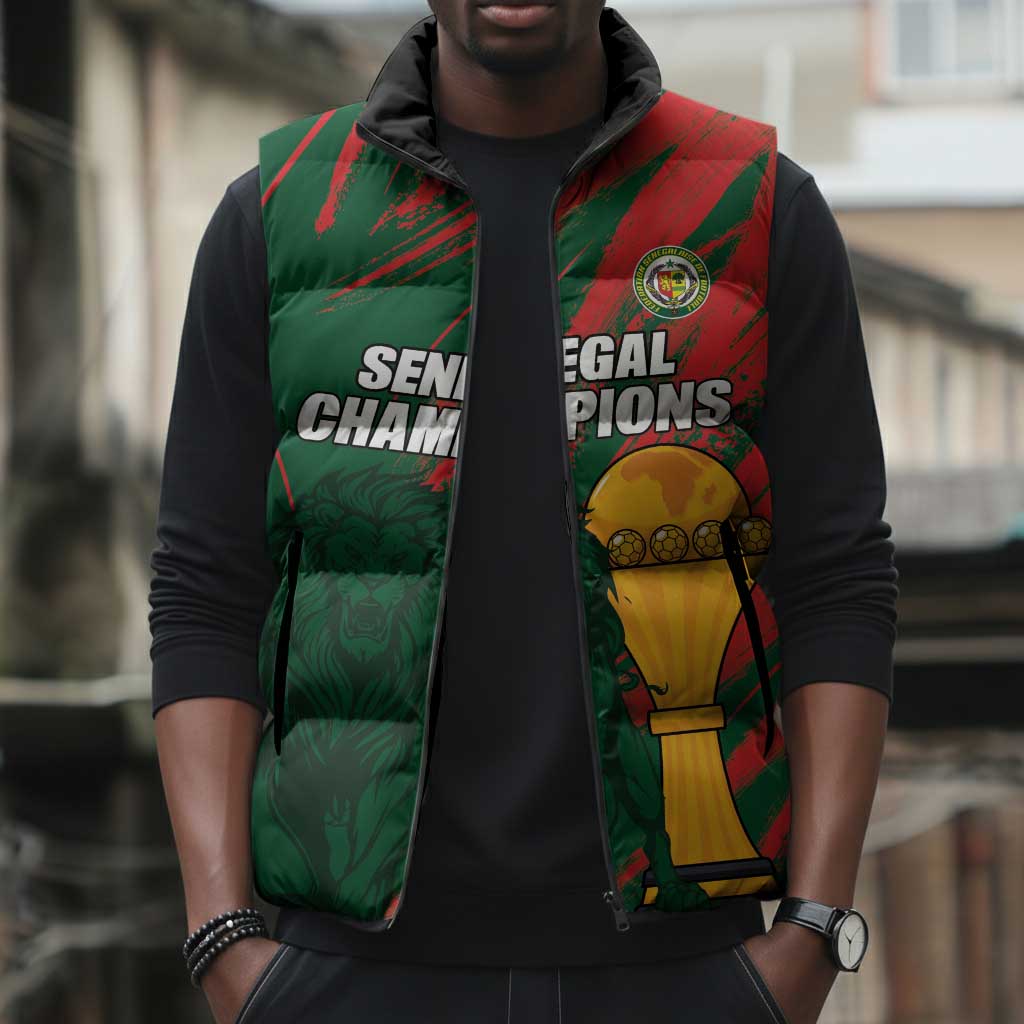 Custom Senegal Champions Football Sleeveless Puffer Jacket Lions of Teranga Rise Again