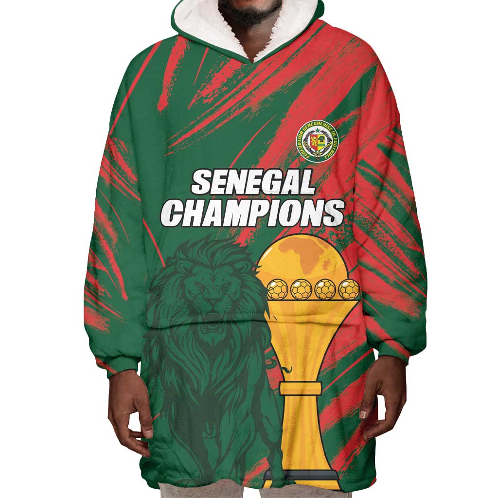 Custom Senegal Champions Football Wearable Blanket Hoodie Lions of Teranga Rise Again