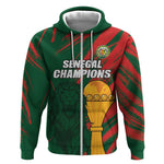 Custom Senegal Champions Football Zip Hoodie Lions of Teranga Rise Again