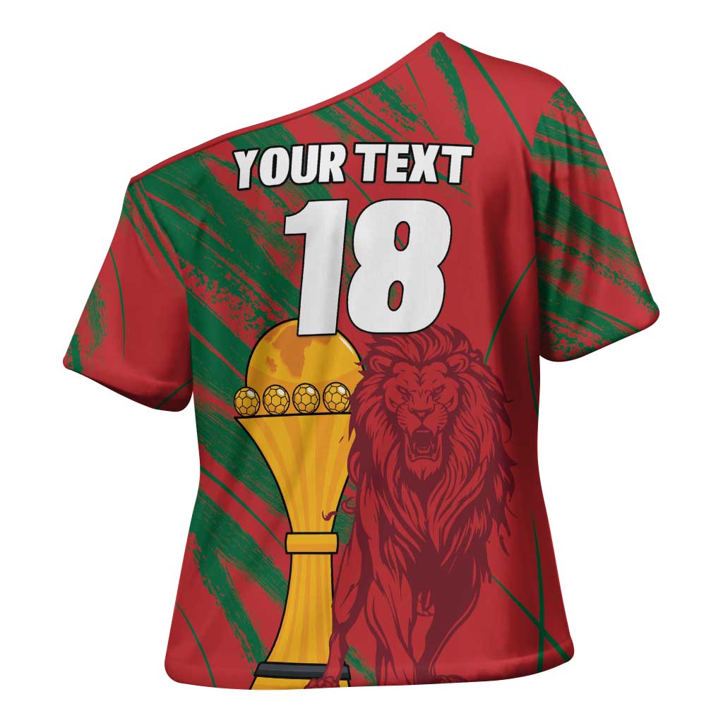 Custom Morocco Champions Football Cross Shoulder Shirt Atlas Lions Grunge Motif