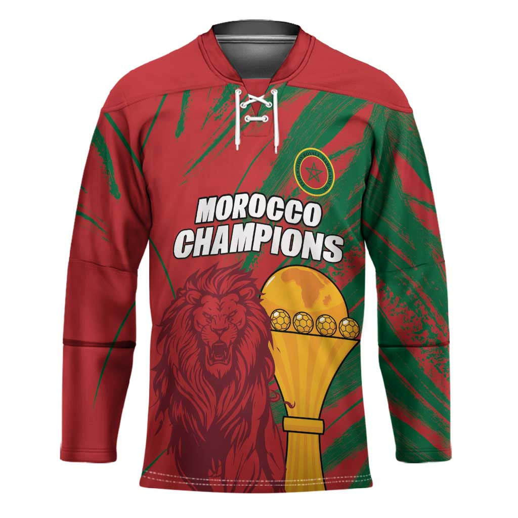 Custom Morocco Champions Football Hockey Jersey Atlas Lions Grunge Motif