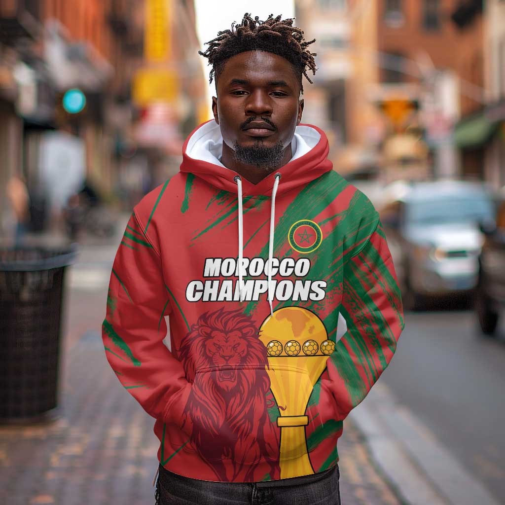 Custom Morocco Champions Football Hoodie Atlas Lions Grunge Motif