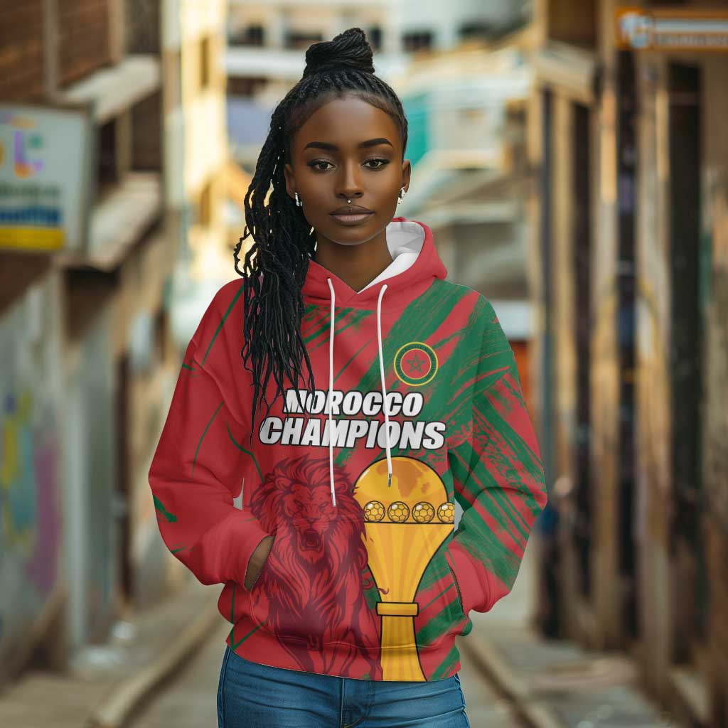 Custom Morocco Champions Football Hoodie Atlas Lions Grunge Motif