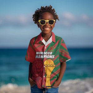 Custom Morocco Champions Football Kid Hawaiian Shirt Atlas Lions Grunge Motif