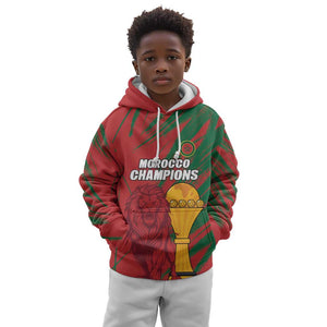 Custom Morocco Champions Football Kid Hoodie Atlas Lions Grunge Motif
