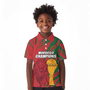 Custom Morocco Champions Football Kid Polo Shirt Atlas Lions Grunge Motif