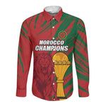 Custom Morocco Champions Football Long Sleeve Button Shirt Atlas Lions Grunge Motif