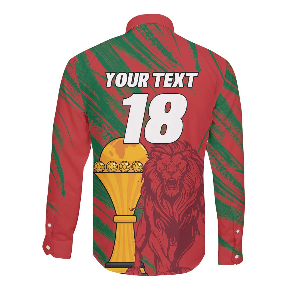 Custom Morocco Champions Football Long Sleeve Button Shirt Atlas Lions Grunge Motif