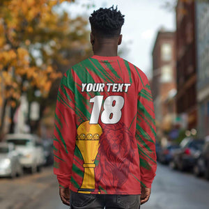 Custom Morocco Champions Football Long Sleeve Shirt Atlas Lions Grunge Motif