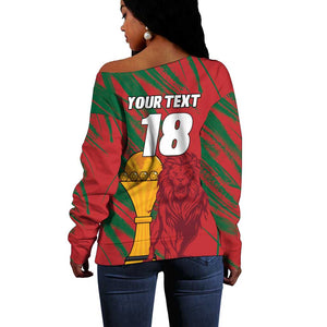 Custom Morocco Champions Football Off Shoulder Sweater Atlas Lions Grunge Motif