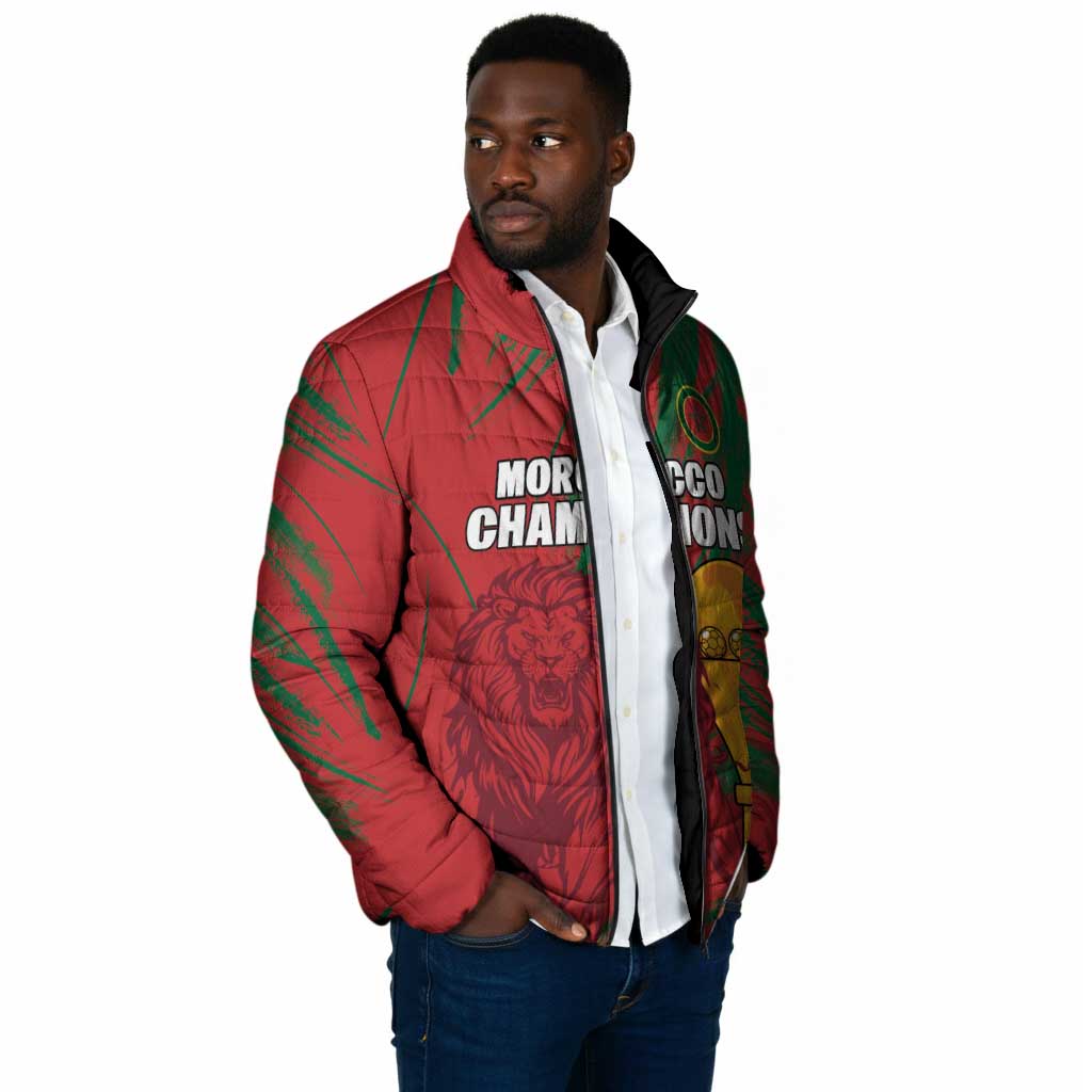 Custom Morocco Champions Football Padded Jacket Atlas Lions Grunge Motif