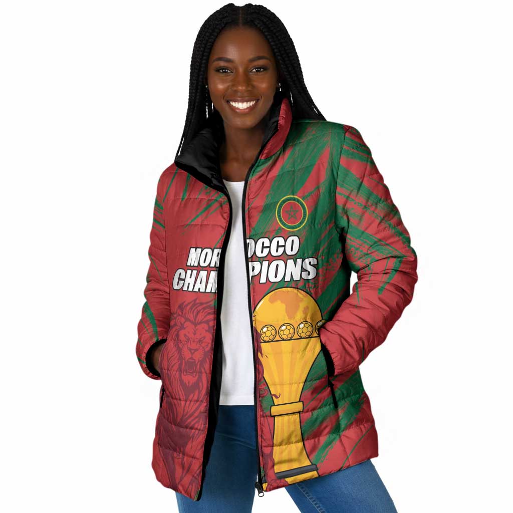 Custom Morocco Champions Football Padded Jacket Atlas Lions Grunge Motif