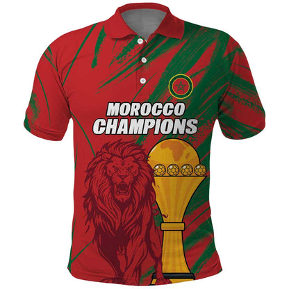 Custom Morocco Champions Football Polo Shirt Atlas Lions Grunge Motif