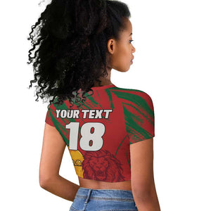 Custom Morocco Champions Football Raglan Cropped T shirt Atlas Lions Grunge Motif