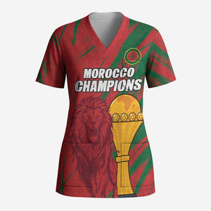 Custom Morocco Champions Football Scrub Top Atlas Lions Grunge Motif