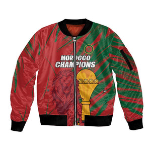 Custom Morocco Champions Football Sleeve Zip Bomber Jacket Atlas Lions Grunge Motif