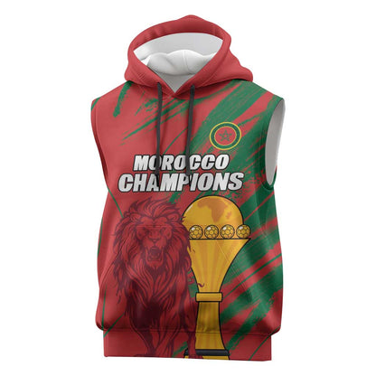 Custom Morocco Champions Football Sleeveless Hoodie Atlas Lions Grunge Motif