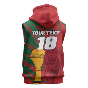 Custom Morocco Champions Football Sleeveless Hoodie Atlas Lions Grunge Motif