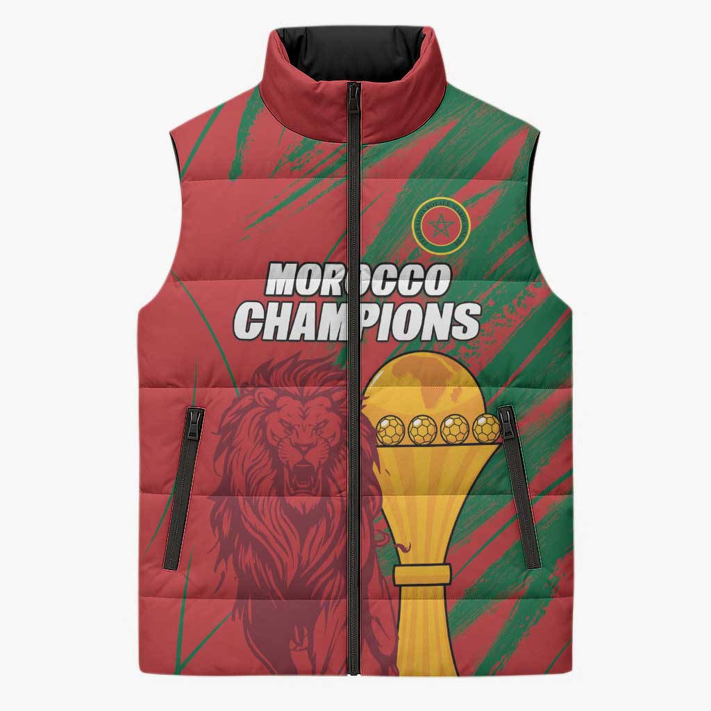 Custom Morocco Champions Football Sleeveless Puffer Jacket Atlas Lions Grunge Motif