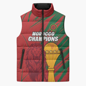 Custom Morocco Champions Football Sleeveless Puffer Jacket Atlas Lions Grunge Motif