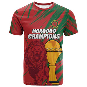 Custom Morocco Champions Football T shirt Atlas Lions Grunge Motif