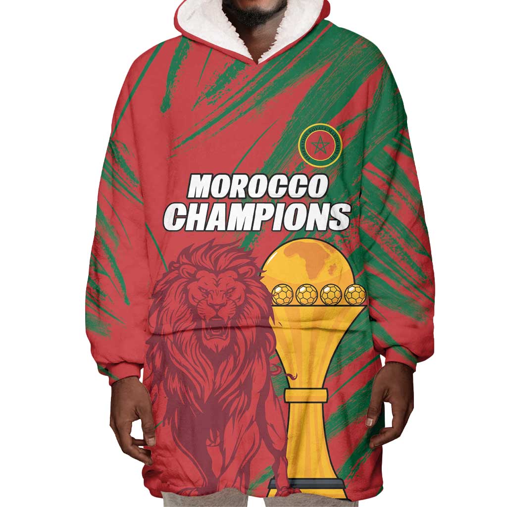 Custom Morocco Champions Football Wearable Blanket Hoodie Atlas Lions Grunge Motif