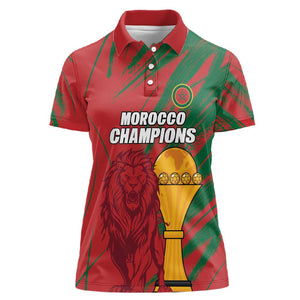 Custom Morocco Champions Football Women Polo Shirt Atlas Lions Grunge Motif