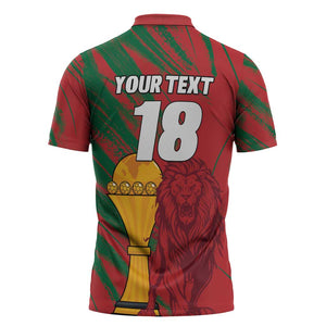 Custom Morocco Champions Football Zipper Polo Shirt Atlas Lions Grunge Motif