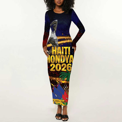 Haiti Mondyal 2026 Long Sleeve Bodycon Dress Proud to Be Haitian