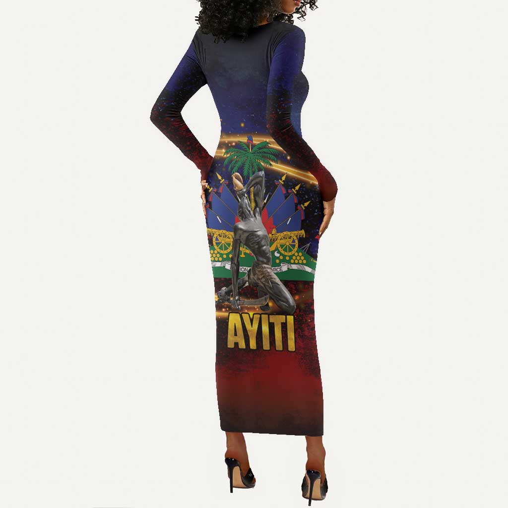 Haiti Mondyal 2026 Long Sleeve Bodycon Dress Proud to Be Haitian