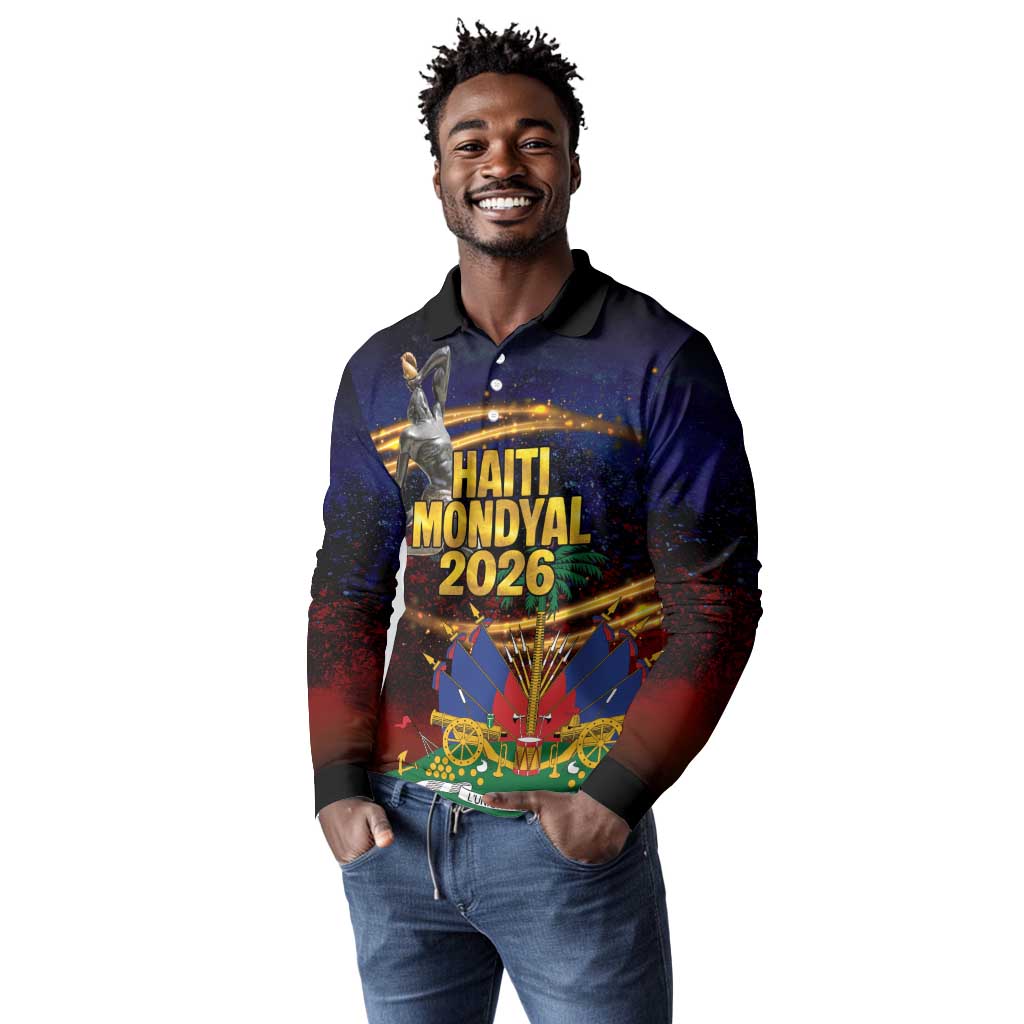 Haiti Mondyal 2026 Long Sleeve Polo Shirt Proud to Be Haitian