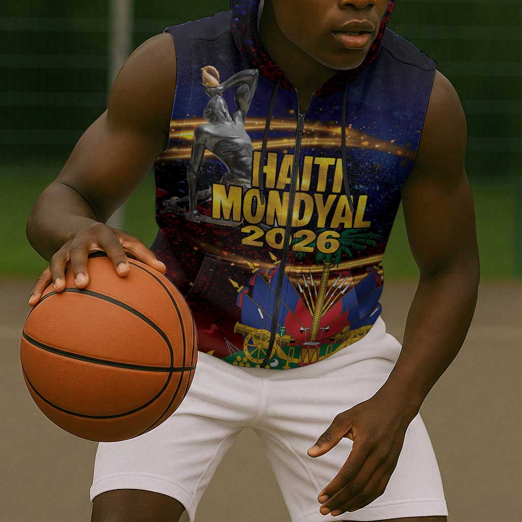 Haiti Mondyal 2026 Sleeveless Zip Hoodie Proud to Be Haitian