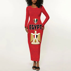 Custom Egypt Football Long Sleeve Bodycon Dress 2026 Glory Run Red Edition