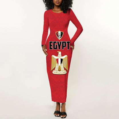 Custom Egypt Football Long Sleeve Bodycon Dress 2026 Glory Run Red Edition