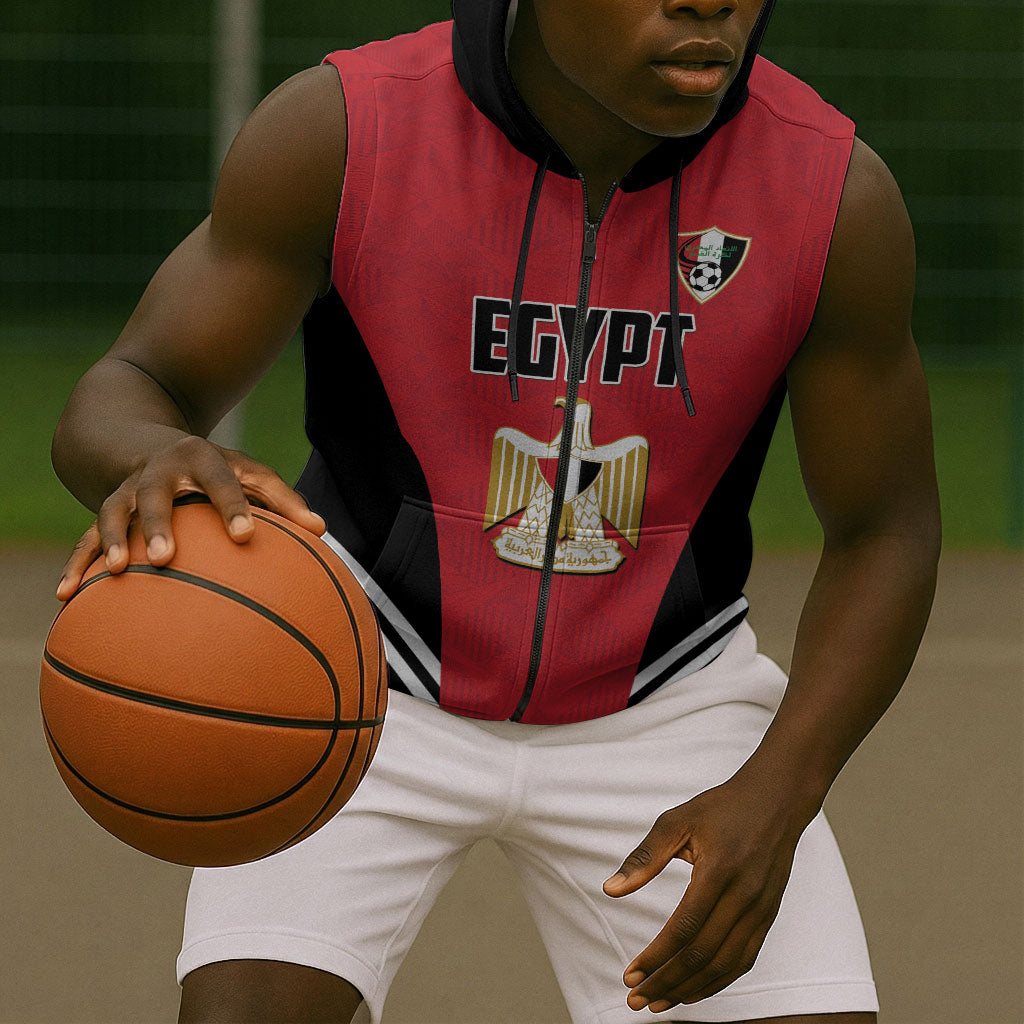 Custom Egypt Football Sleeveless Zip Hoodie 2026 Glory Run Red Edition
