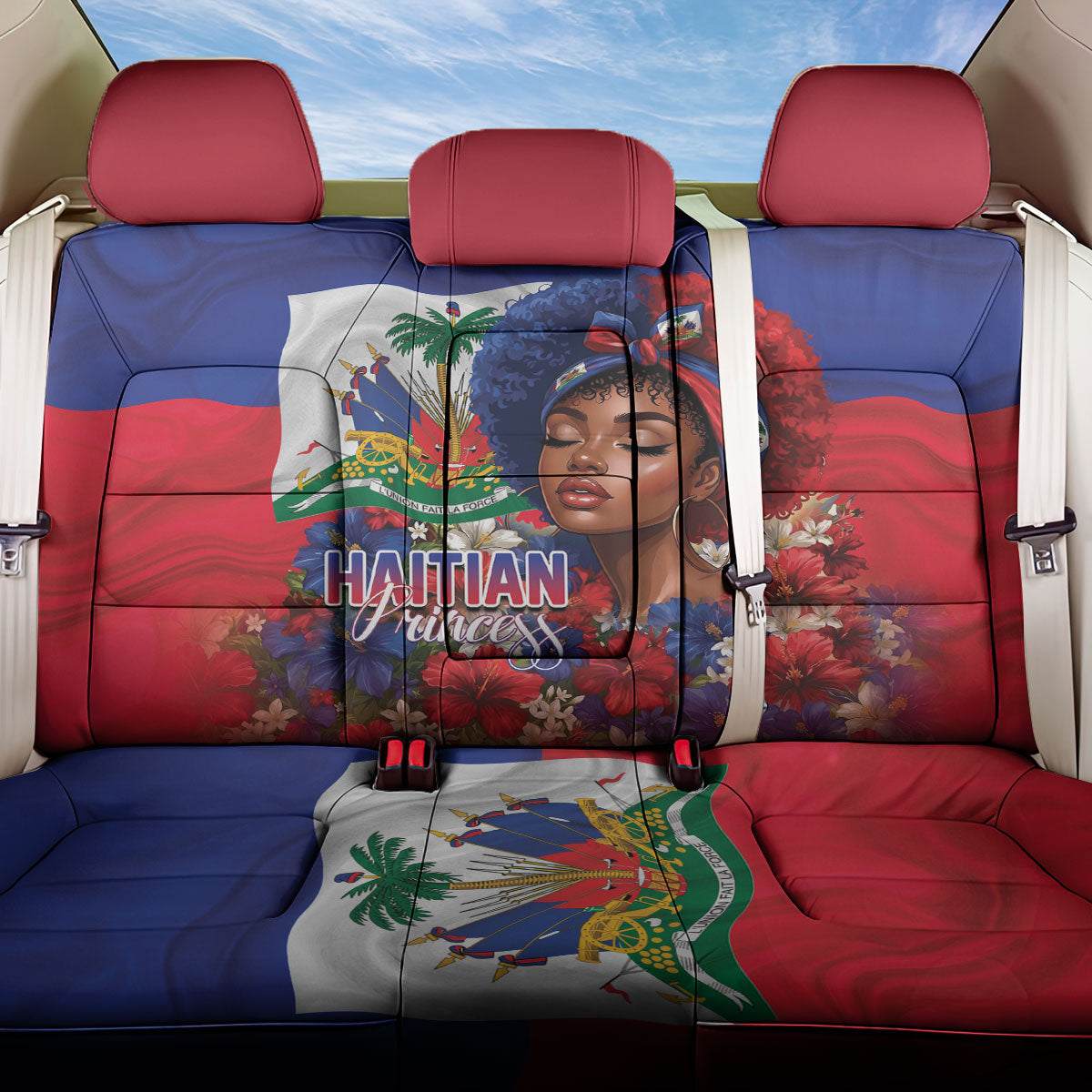 Haitian Princess Back Car Seat Cover Cultural Pride Floral Art
