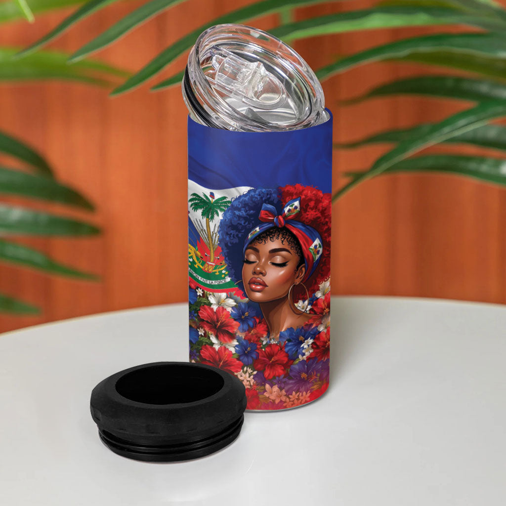 Haitian Princess 4 in 1 Can Cooler Tumbler Cultural Pride Floral Art