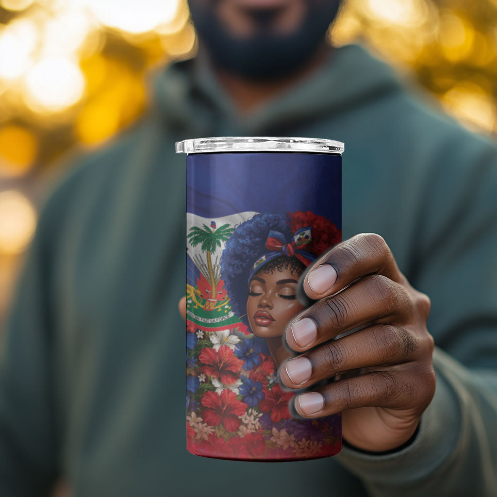 Haitian Princess 4 in 1 Can Cooler Tumbler Cultural Pride Floral Art