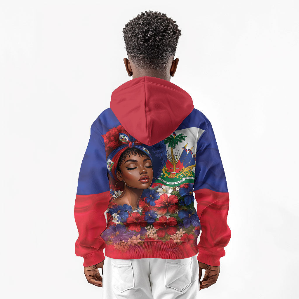 Haitian Princess Kid Hoodie Cultural Pride Floral Art