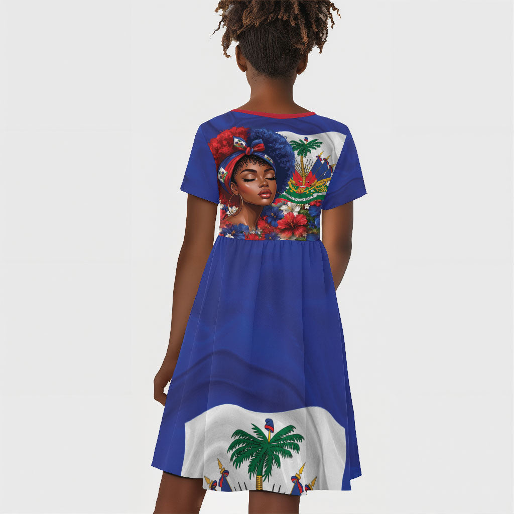 Haitian Princess Kid Short Sleeve Dress Cultural Pride Floral Art