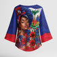 Haitian Princess Kimono Sleeve Blouse Cultural Pride Floral Art