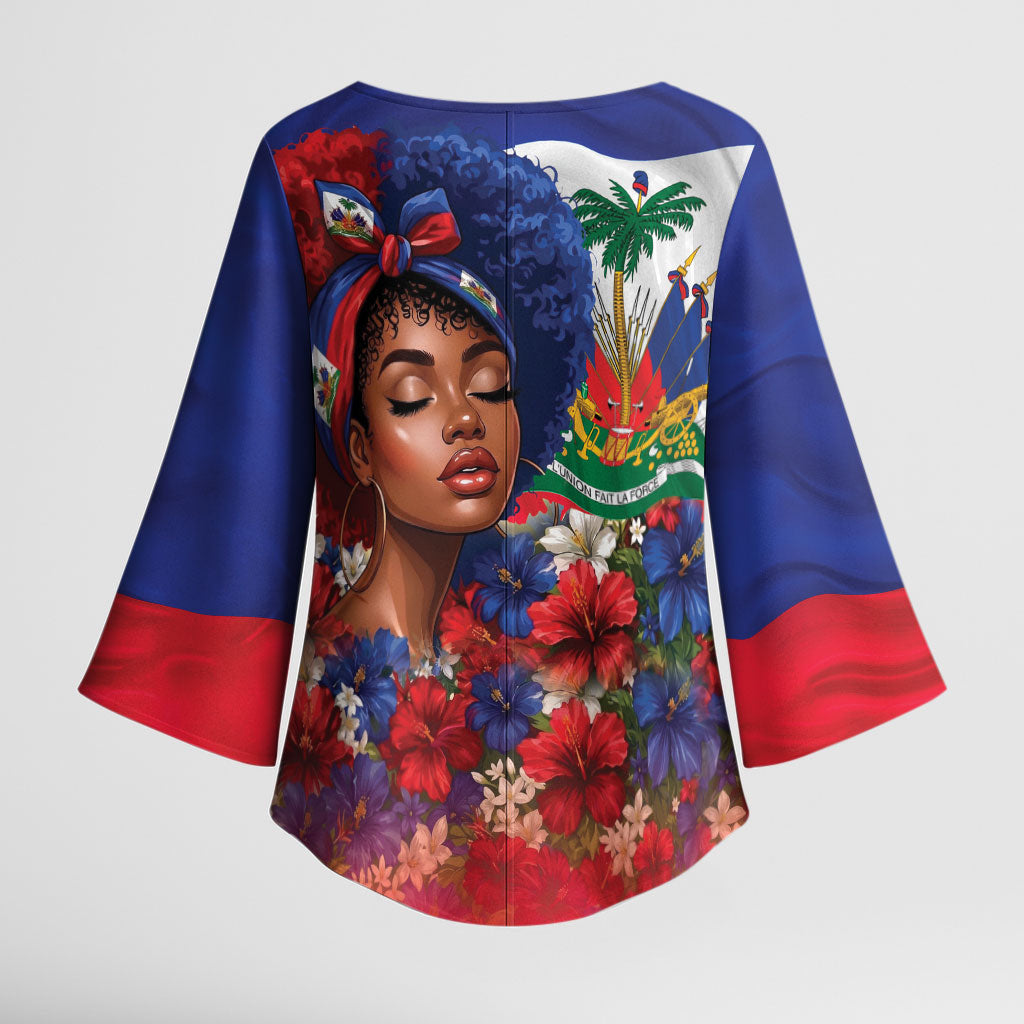 Haitian Princess Kimono Sleeve Blouse Cultural Pride Floral Art