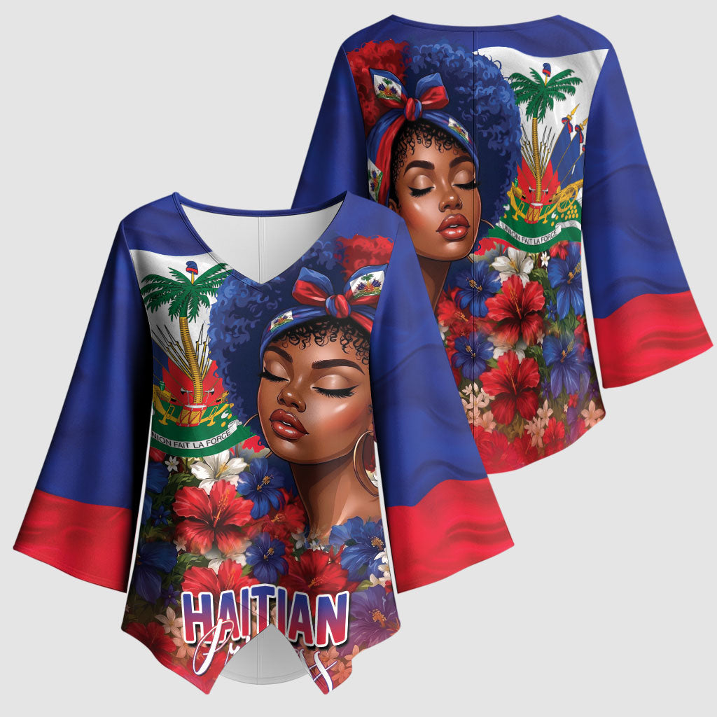 Haitian Princess Kimono Sleeve Blouse Cultural Pride Floral Art