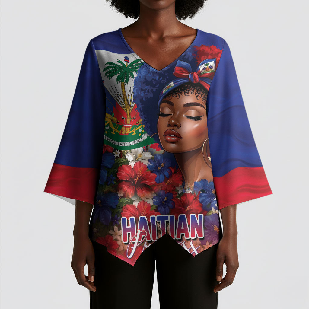 Haitian Princess Kimono Sleeve Blouse Cultural Pride Floral Art