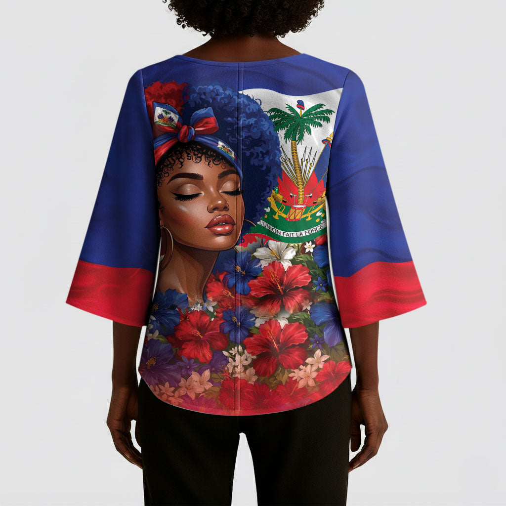 Haitian Princess Kimono Sleeve Blouse Cultural Pride Floral Art
