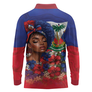 Haitian Princess Long Sleeve Polo Shirt Cultural Pride Floral Art